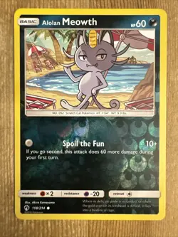 Alolan Meowth Lost Thunder 118/214 Reverse Holo Pokemon Card NM - Image 1