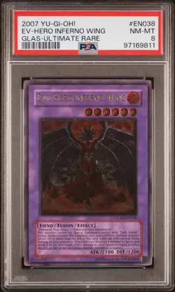 2007 Yu-Gi-Oh! Glas EN038 Evil Hero Inferno Wing Ultimate Rare PSA 8 - Image 1
