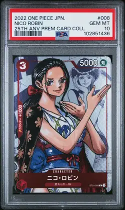 2022 ONE PIECE JPN 25TH ANNIVERSARY PREMIUM CARD COLL #008 NICO ROBIN PSA 10 - Image 1