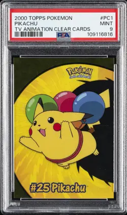 2000 TOPPS POKEMON TV ANIMATION CLEAR CARDS #PC1 PIKACHU PSA 9 - Image 1