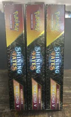Pokemon Tcg: Shining Fates Pikachu V Collection Box Lot Of 3 Boxes New - Image 2