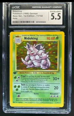 1999 Pokemon German 1st Edition Nidoking Holo #11/102 CGC 5.5 - Image 1