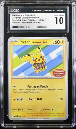Pikachu In Batik Shirt 155/SV-P CGC 10 Indonesia Journey Pokemon Card - Image 1