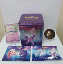 Espeon Gift Bundle - Tin + Espeon Card + Sticker + Jumbo Coin - Pokemon Gift Set - Image 1