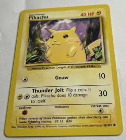 Pikachu 58/102 LP Pokemon Cards Base Set Non Holo WOTC Vintage 1999 Unlimited - Image 1