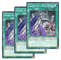 Yugioh - Charge into a Dark World x 3 - 1st Edition NM - Plus Free Holo Card - Image 1