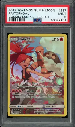 2019 Pokemon Sun & Moon Cosmic Eclipse Full Art Torkoal #237 PSA 9 MINT - Image 1
