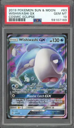 2019 Pokemon Sun & Moon Cosmic Eclipse Wishiwashi GX #63 PSA 10 GEM MINT - Image 1