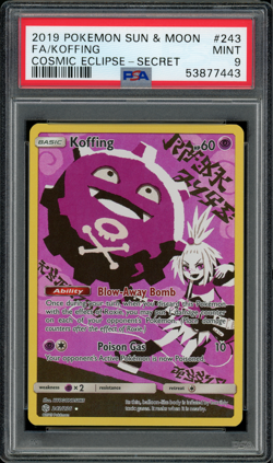 2019 Pokemon Sun & Moon Cosmic Eclipse Full Art Koffing #243 PSA 9 MINT - Image 1