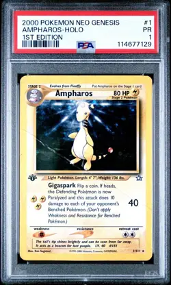 PSA 1 PR POOR Ampharos 1st Edition 1/111 2000 Neo Genesis Pokemon POP 4 - Image 1