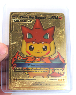 Pokemon Pikachu Mega Charizard Y Gold Card Game Freak Nintendo Fan Art - Image 1