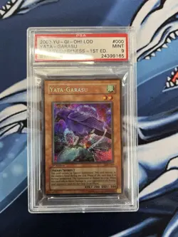 YuGiOh 2003 Yata-Garasu LOD-000 1st Edition PSA 9 Secret Rare Heavy Foilbleed - Image 2