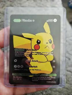 Pikachu Black Foil Fan Art Vinyl Collector Pokemon Card HP950 Thunderbolt - Image 1