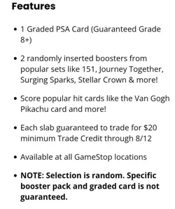 GameStop Power Pack Series 2 (PSA 8+ Graded Card & 2 TCG Booster Packs) New 2025 - Image 4
