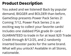 GameStop Power Pack Series 2 (PSA 8+ Graded Card & 2 TCG Booster Packs) New 2025 - Image 5