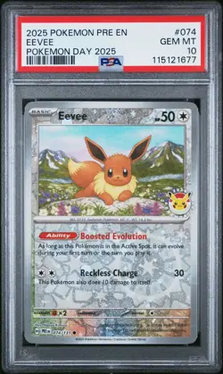 Pokemon TCG Eevee Pokemon Day 2025 Reverse Holo 074/131 - PSA 10 Gem Mint - Image 1