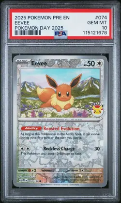 Pokemon TCG Eevee Pokemon Day 2025 Reverse Holo 074/131 - PSA 10 Gem Mint - Image 1