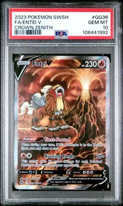 2023 POKEMON SWORD AND SHIELD CROWN ZENITH GG36/GG70 FULL ART ENTEI V- PSA 10 - Image 1