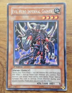 YuGiOh - Evil Hero Infernal Gainer - GLAS-EN004 - 1st Edition. Free Postage - Image 1