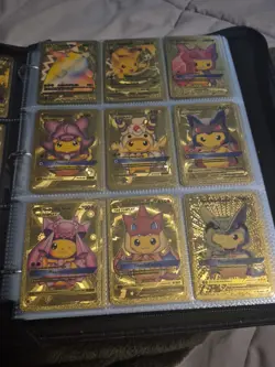 Pikachu Tag Cosplay Gold Foil Fan Art Pokemon 7 Pack Mint In Top loaders. - Image 1