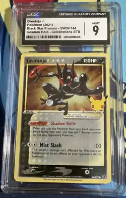Greninja Gold Star Celebrations Promo Pokemon Card CGC 9 Error Holo Bleed Swirl! - Image 1
