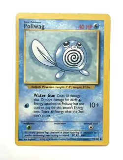 Poliwag 59/102 Base Set Pokemon Card - LP/MP Miscut Off Center OFC Error - Image 1
