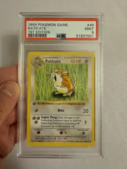 1999 Pokemon - 1st Edition Shadowless Raticate Base Set 40/102 PSA 9 Mint! WOTC - Image 1