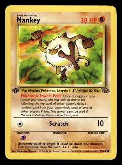 Mankey 55/64 1st Edition Jungle Set Pokemon Card - 1 - Image 1