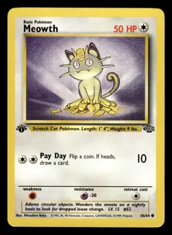 Meowth 56/64 1st Edition Jungle Set Pokemon Card - 5 - Image 1