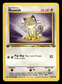Meowth 56/64 1st Edition Jungle Set Pokemon Card - 7 - Image 1