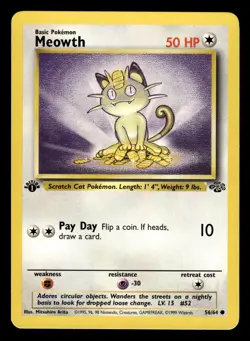 Meowth 56/64 1st Edition Jungle Set Pokemon Card - 6 - Image 1