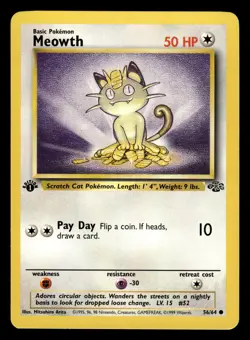 Meowth 56/64 1st Edition Jungle Set Pokemon Card - 3 - Image 1