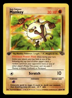 Mankey 55/64 1st Edition Jungle Set Pokemon Card - 2 - Image 1