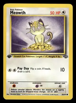Meowth 56/64 1st Edition Jungle Set Pokemon Card - 4 - Image 1