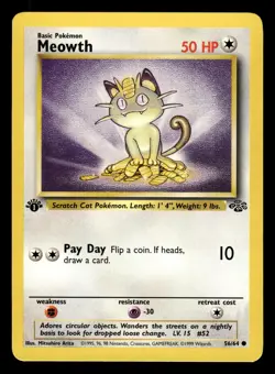 Meowth 56/64 1st Edition Jungle Set Pokemon Card - 2 - Image 1