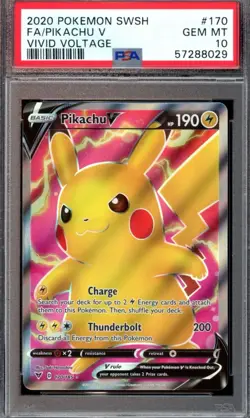 2020 Pokemon SWSH Vivid Voltage Pikachu V 170/185 Ultra Rare PSA GEM MINT 10 - Image 1