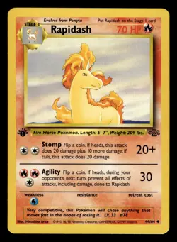 Rapidash 44/64 1st Edition Jungle Set Pokemon Card - 3 - Image 1