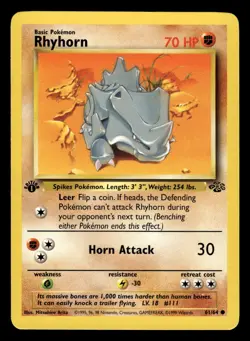 Rhyhorn 61/64 1st Edition Jungle Set Pokemon Card - 6 - Image 1