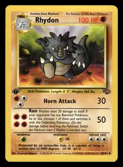 Rhydon 45/64 1st Edition Jungle Set Pokemon Card - 1 - Image 1