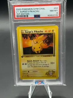2000 Pokemon Gym Challenge 1st Edition 84/132 Lt Surge’s Pikachu PSA 9 Mint - Image 1