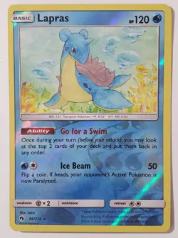 REVERSE HOLO Lapras 56/214 LP - Lost Thunder Pokemon Card - Sekio Art - Image 1