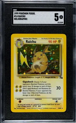 1999 Pokemon Fossil Raichu #14 Holo SGC 5 - Image 1