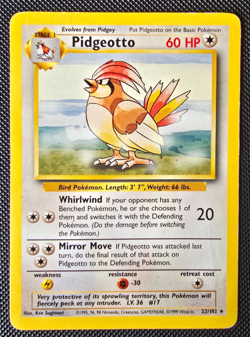 Pokemon WOTC Card - Pidgeotto - Base Set - Non-Holo Rare - 22/102 - MP - Image 1