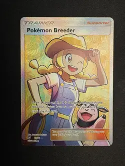 Pokemon Breeder Full Art Trainer Shining Legends Holo Card 73/73 SM LP (DENTED) - Image 1