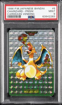 1996 POKEMON JPN BANDAI CARDDASS VENDING #6 CHARIZARD-PRISM PSA 9 - Image 1