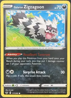 Galarian Zigzagoon 117/202 Swsh01: Sword & Shield Regular - Pokemon Card - Image 1