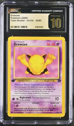 CGC 10 Pristine Drowzee 54/82 1st Edition Team Rocket 2000 Pokemon Card - Image 1