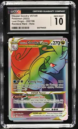 CGC 10 Hisuian Goodra VSTAR Rainbow 202/196 SWSH Lost Origin Pokemon Card - Image 1