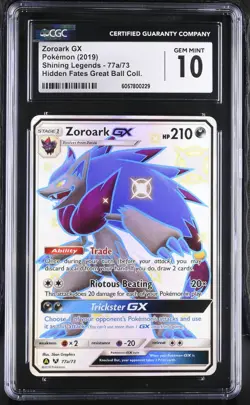 CGC 10 Zoroark GX 77a/73 Hidden Fates Great Ball Collection Pokemon Card - Image 1