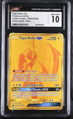 CGC 10 Tapu Koko GX Gold SV93/SV94 Shiny Vault Hidden Fates Pokemon Card - Image 1